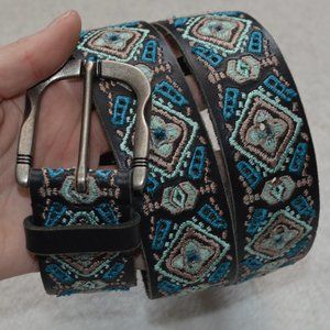 Lucky Brand Leather Bohemian Embroidered Belt